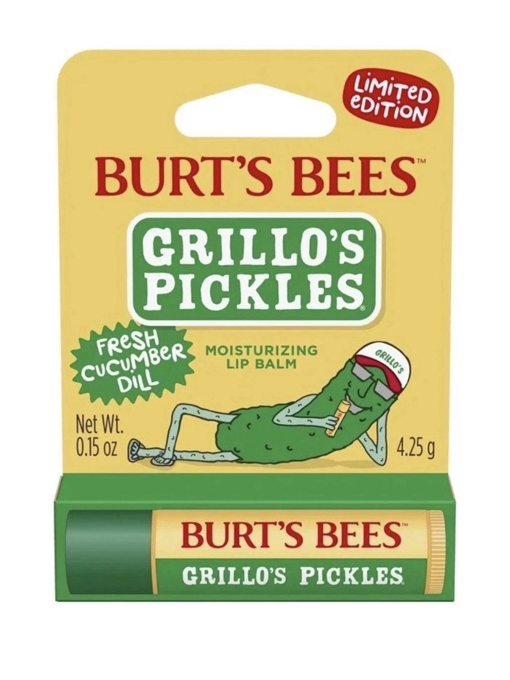 Burt's Bees x Grillo's Pickles Lip Balm Packaging - Yellow & Green